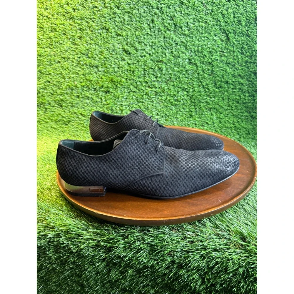 Louis Vuitton Black Damier Infini Suede Derby Dress Shoes LV Logo Heel Italy